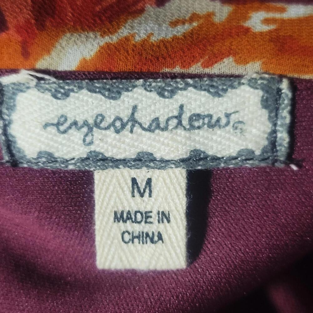 Eyeshadow Brand Boho Floral Print Romper Flared Sleeves Orange Burgundy - Size M - Picture 8 of 9
